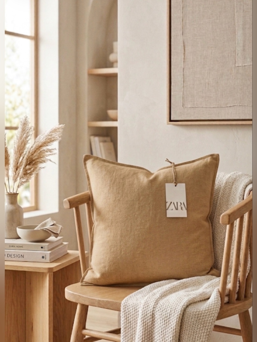 NWT Zara Home 100% Linen Square Cushion Cover Beige 45x45⁠